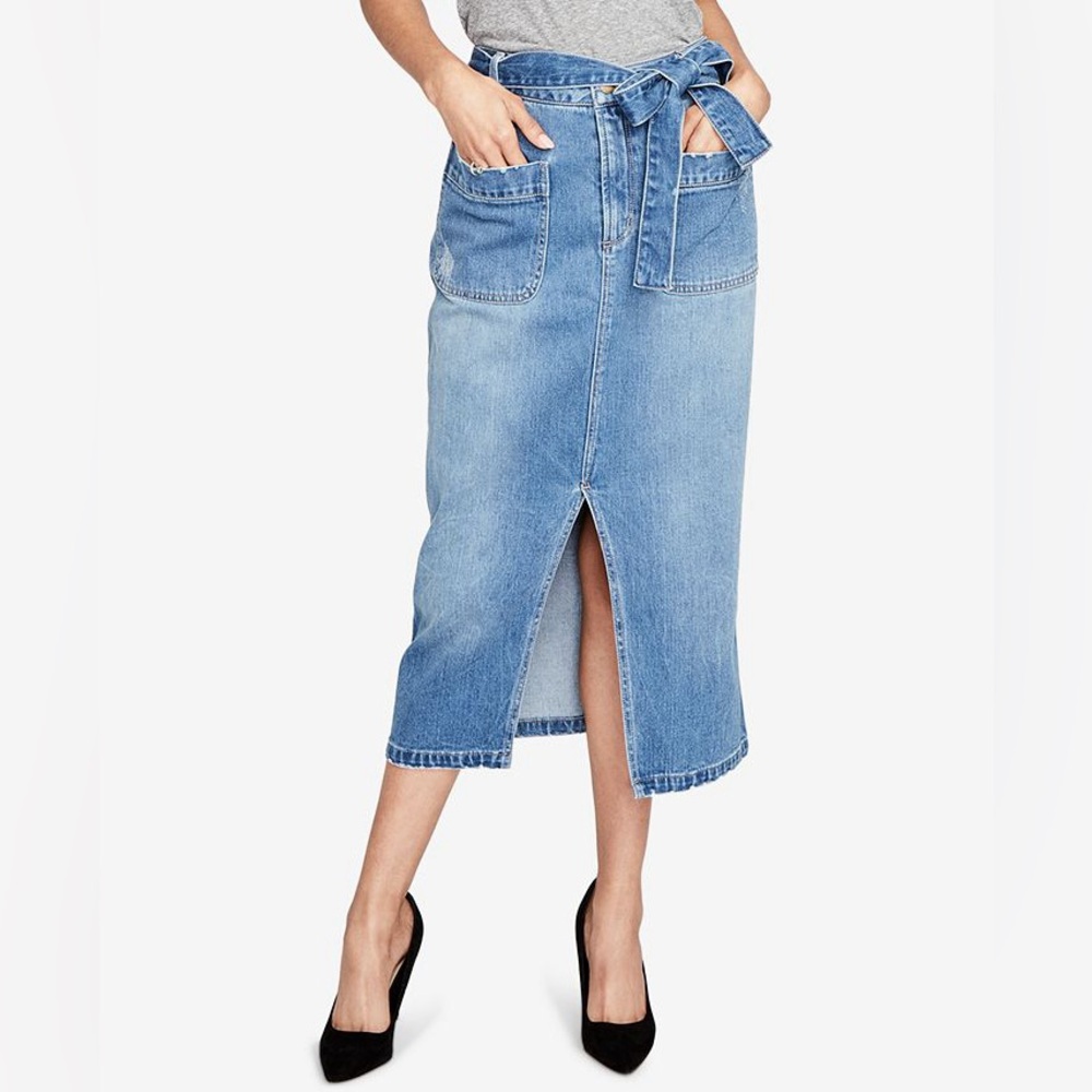 Stylish Blue Denim‎ Midi Skirt, no tie